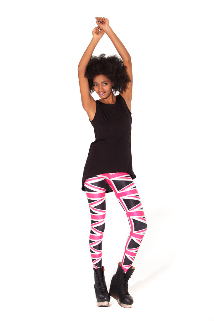 F33090  UNION JACK PINK BLACK LEGGINGS